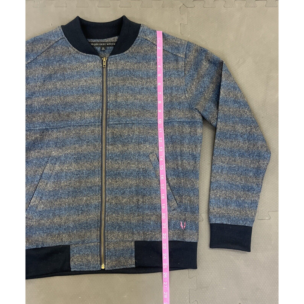 Impatient Wolves Bomber Jacket Wool Blend Polyester Lined Blue Men Size Medium - Picture 12 of 16